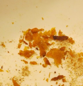 crumbs left from spicy sweet potato chips